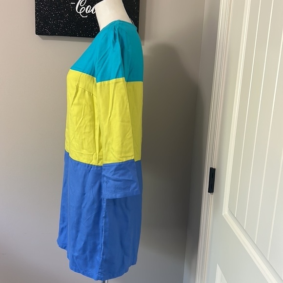 ANTHROPOLOGIE Maeve Dress Brightblock Shift Dress Blue Yellow Colorblock Sz 6 - Picture 7 of 11